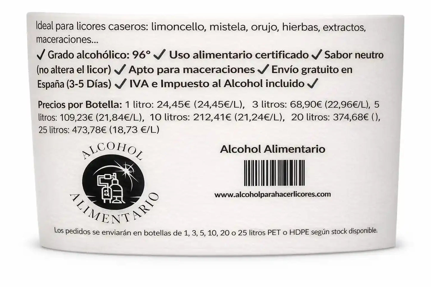 Alcohol Para Hacer Licores 96º - Alcohol Alimentario - Alcohol Etílico Puro Para Hacer Limoncello