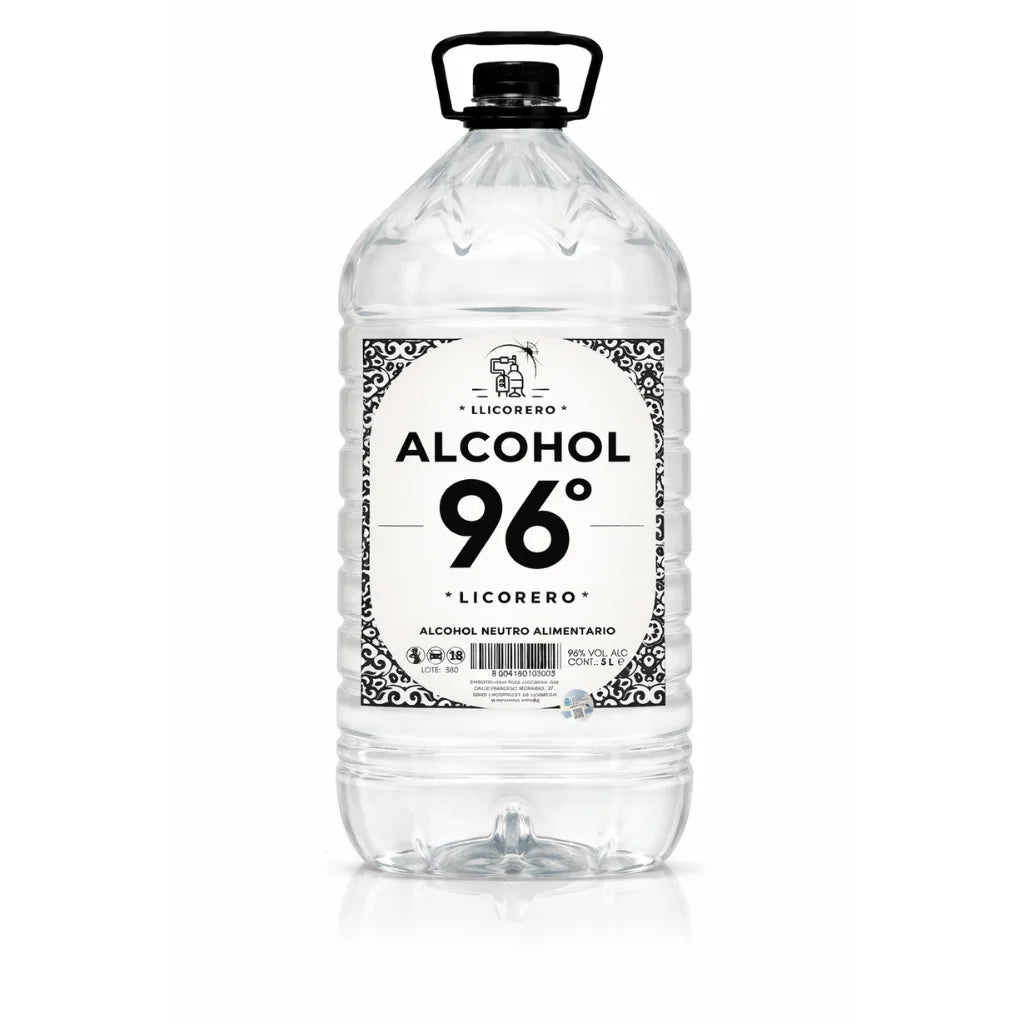 Garrafa de 5 litros de alcohol para hacer licores caseros y extractos naturales.